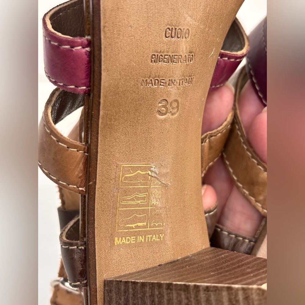 Vintage 70s 80s Retro Multicolor Strappy Sandals Leather Italy Mod 39 / 8.5M - Picture 4 of 9